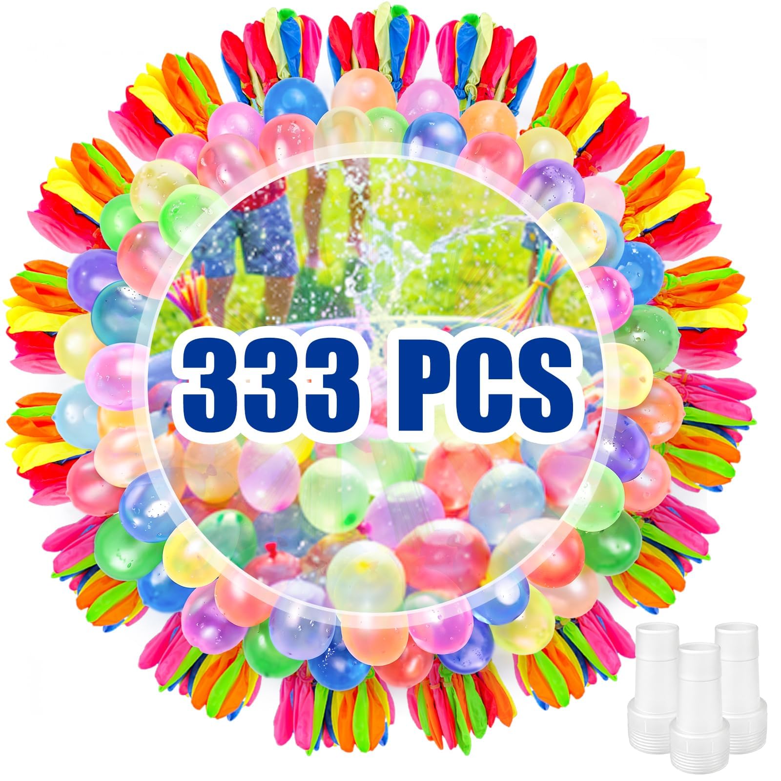 333 PCS Water Balloons- 10 Second Rapid Self Sealing Water Bombs, Colorful Splash Water Balloons for Kids Easy Fill, Outdoor Water Toys for Garden Beach Pool Party Fight (9 Bunches)