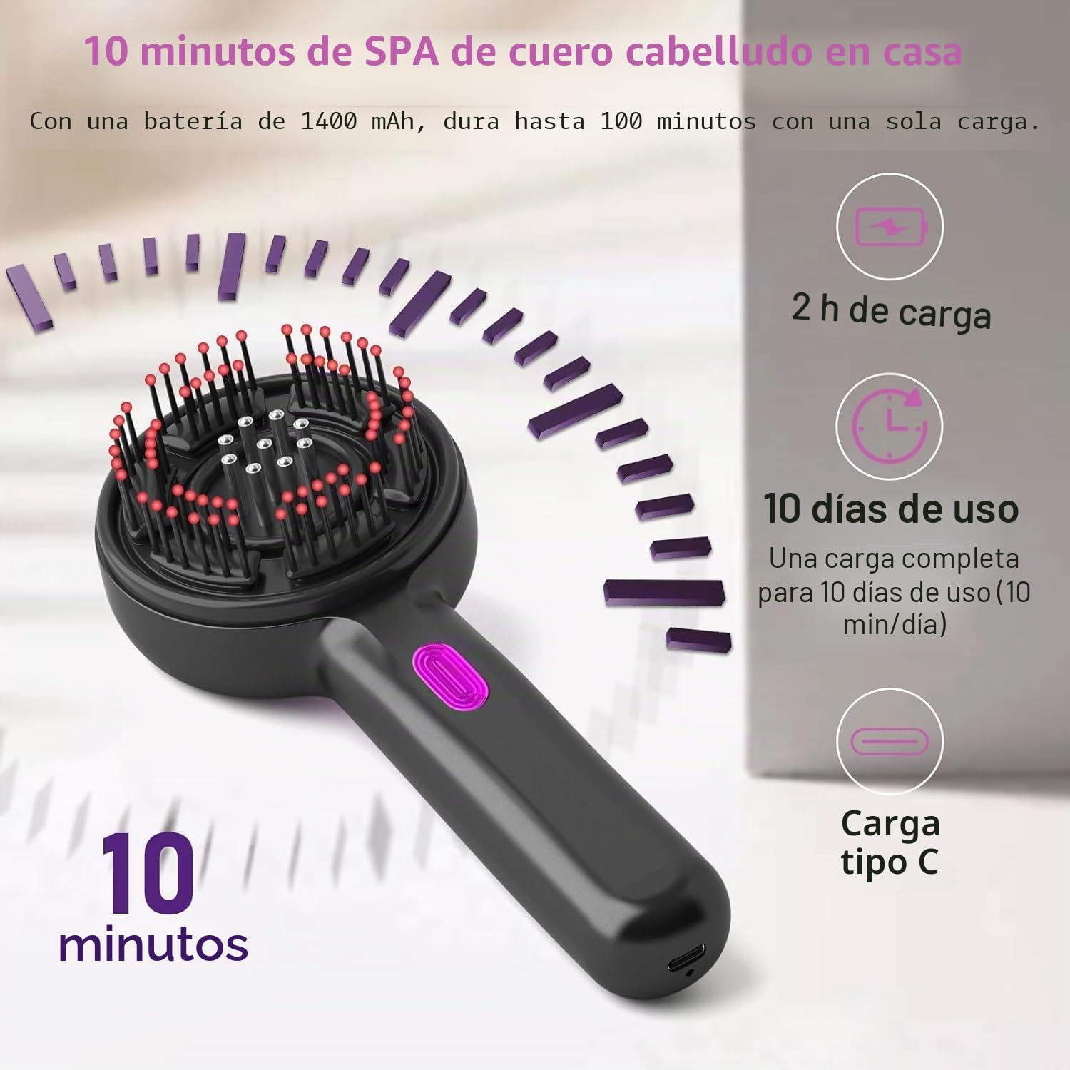 Masajeador de cabeza,2 en 1 eléctrico cepillo masajeador cuero cabelludo,masajeador cuero cabelludo,scalp massager, 3 modos para masaje y cuidado del (gris)