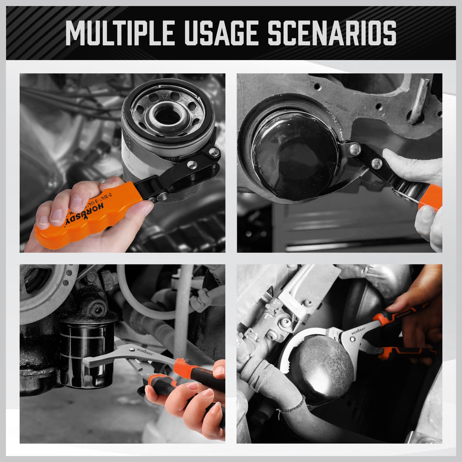 HORUSDY 11-Piece Oil Filter Wrench Set - Adjustable Pliers, Swivel Wrenches, 3-Jaw Tool, Ratchet - Storage Case