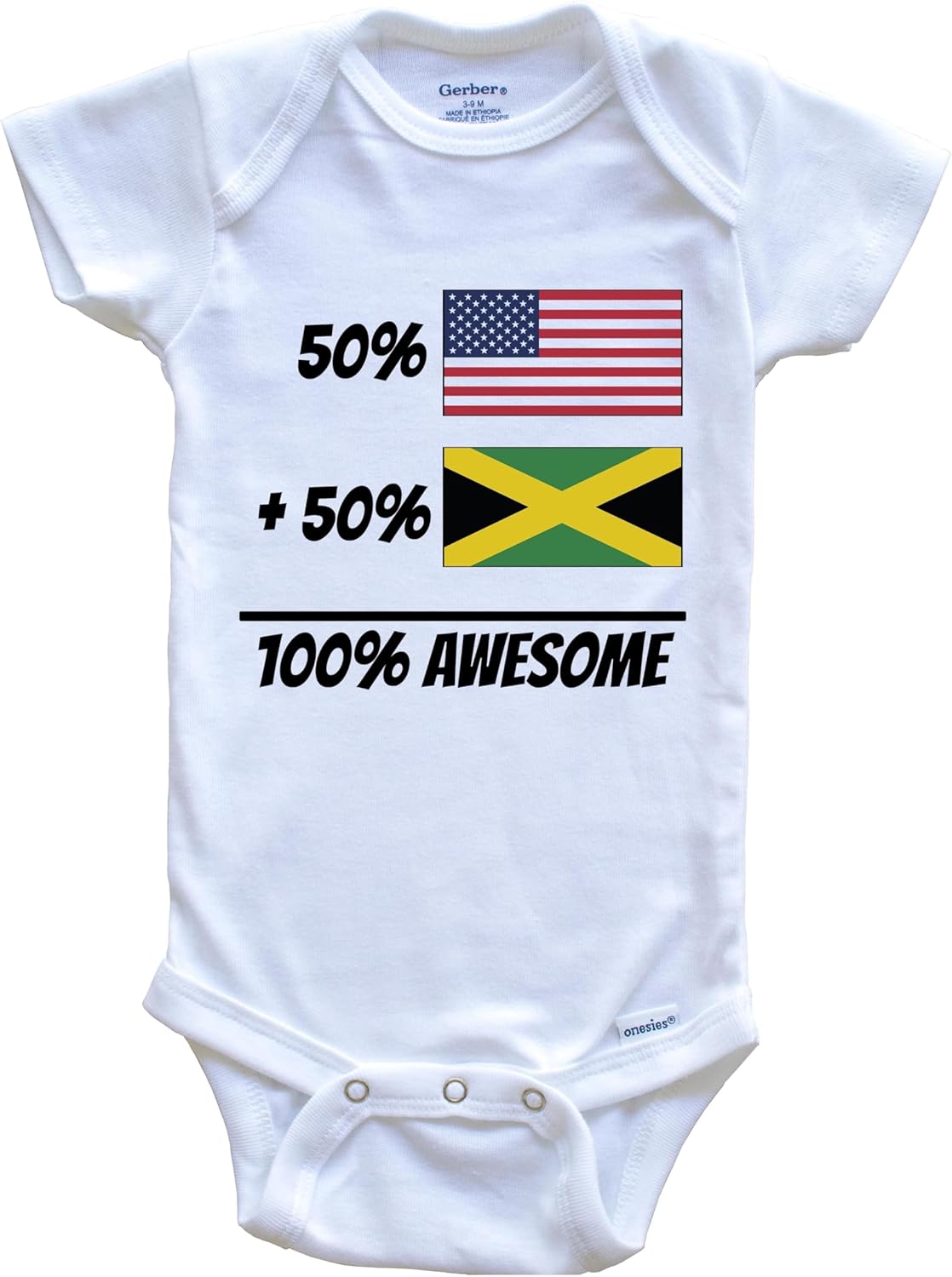50% American Plus 50% Jamaican Equals 100% Awesome Cute Jamaica Flag One Piece Baby Bodysuit