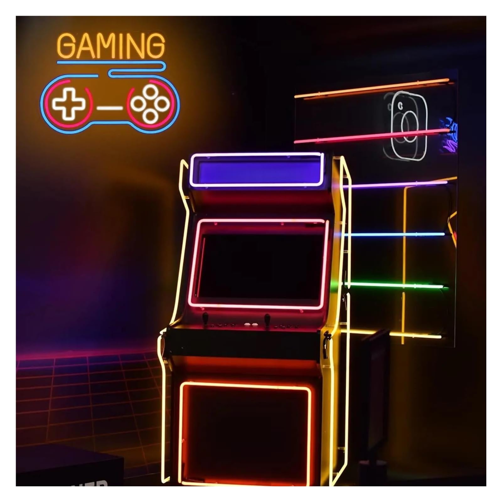 Wiszące neony artystyczne Neon Gaming Gamepad LED Z Podświetleniem Ściemnialnym Do Domu, Pokoju Dziecięcego, Salonu Gier, Sklepu, Klubu Graczy, Dekoracja 42.9cmx31.9cm