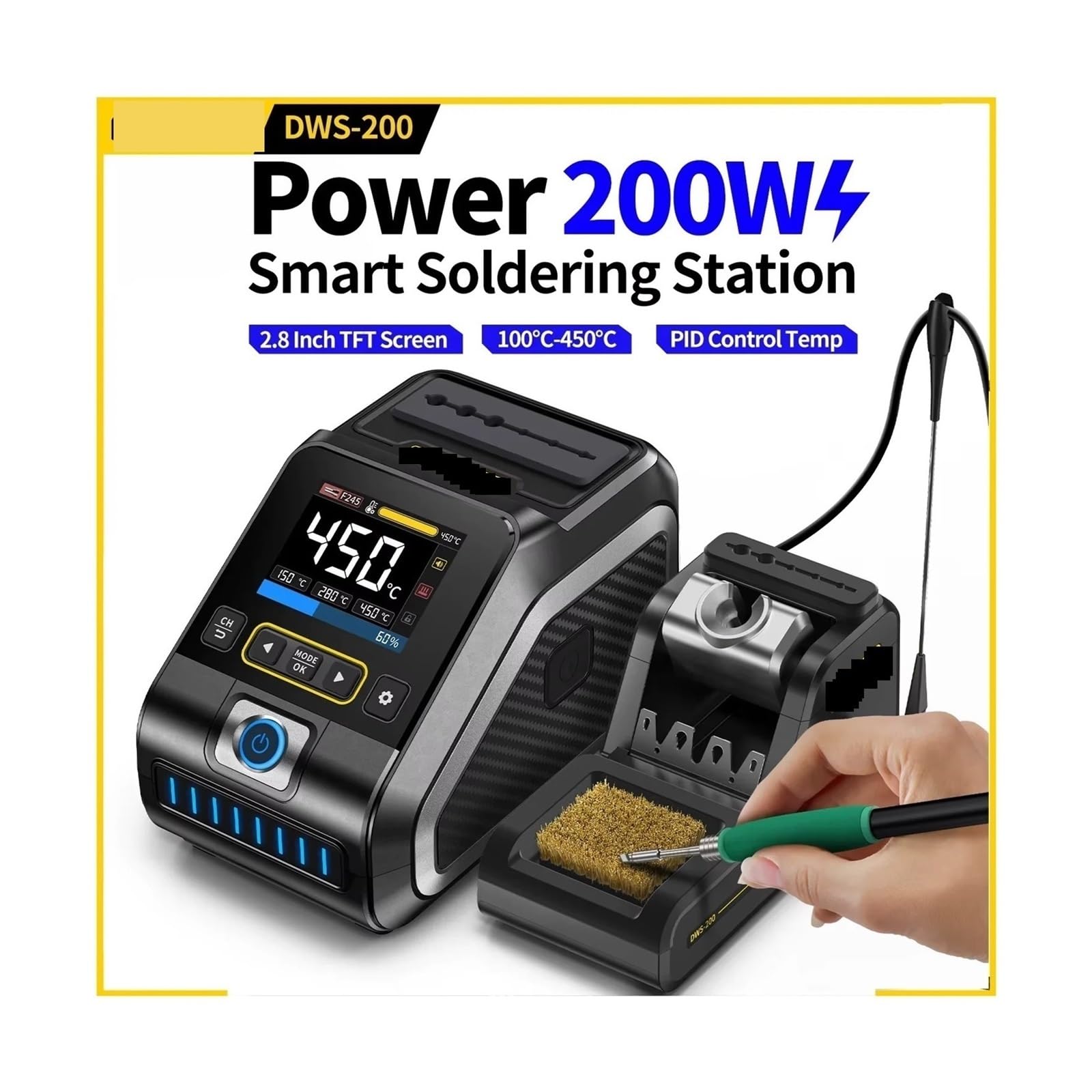 Stacja lutownicza, DWS-200 200W Power Repaid Healing Iron Stacja C210 C245 Lutownica ręczna Elektroniczna stacja lutownicza do spawania(DWS-200 F245-B Tip)