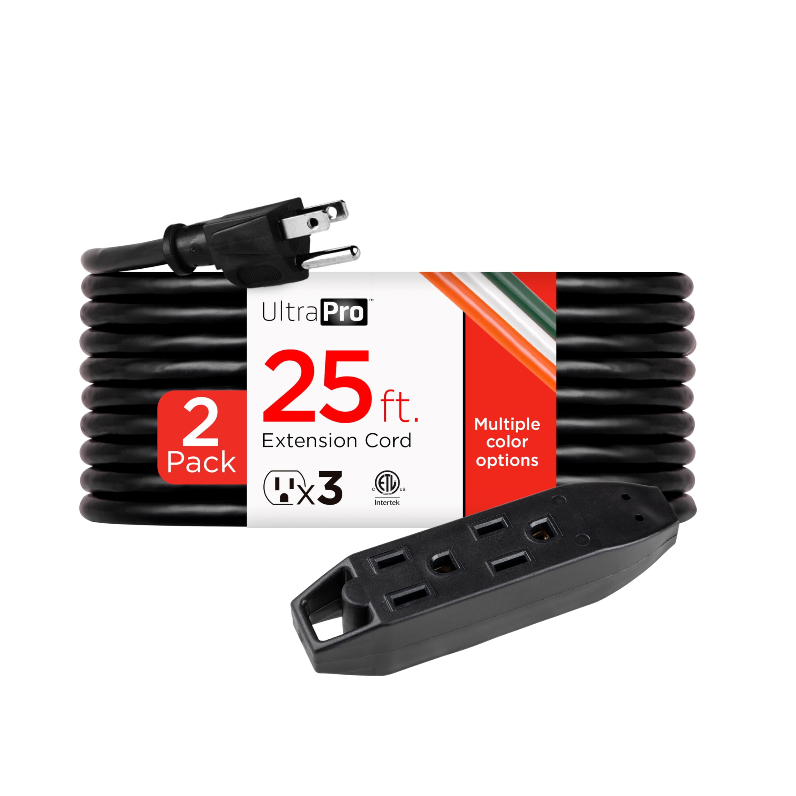 Snapklik.com : UltraPro 25 Ft Indoor Extension Cords 2 Pack 3 Outlet ...