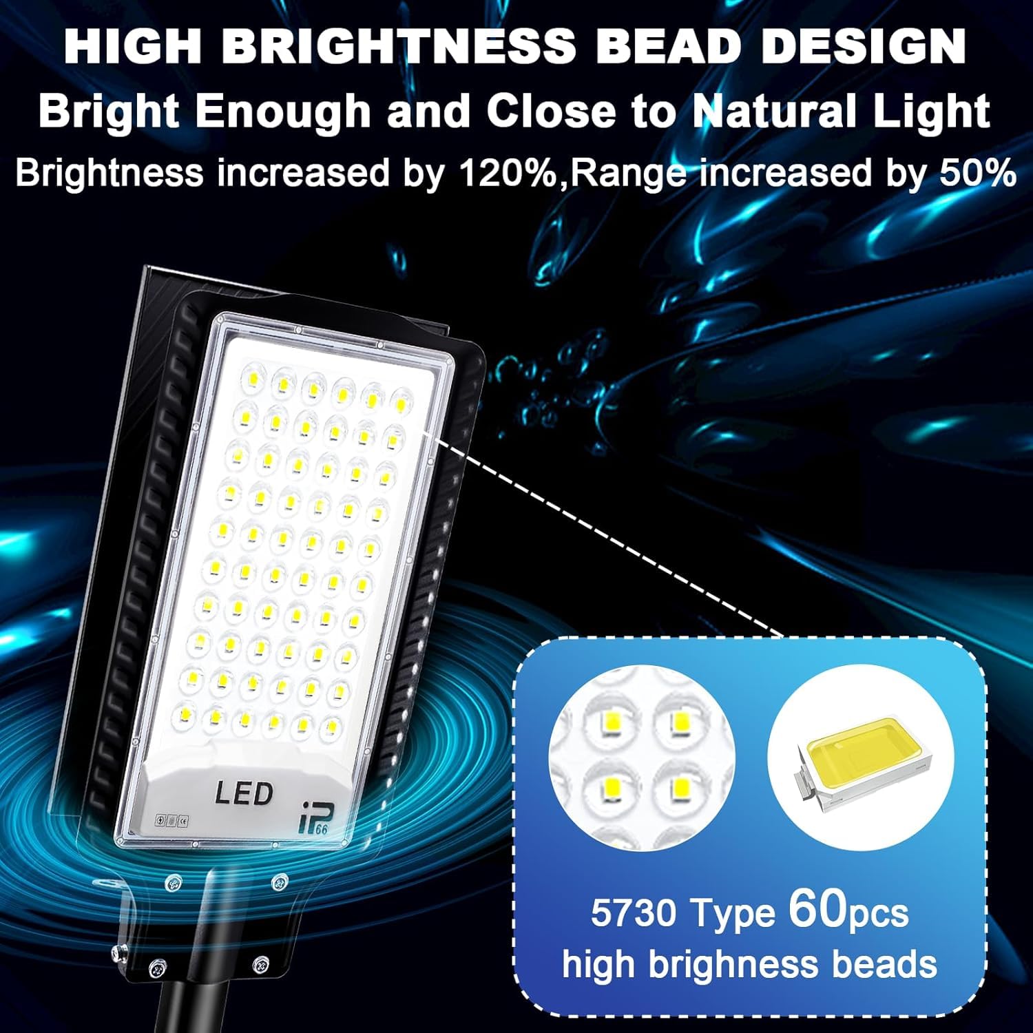 Eleganted Lampione Solare LED Esterno, 30000LM Faro Stradale con Pannello Solare, Faretto LED da Esterno Solare, 6500K, IP65 Impermeabile, per Giardino, Terrazzo