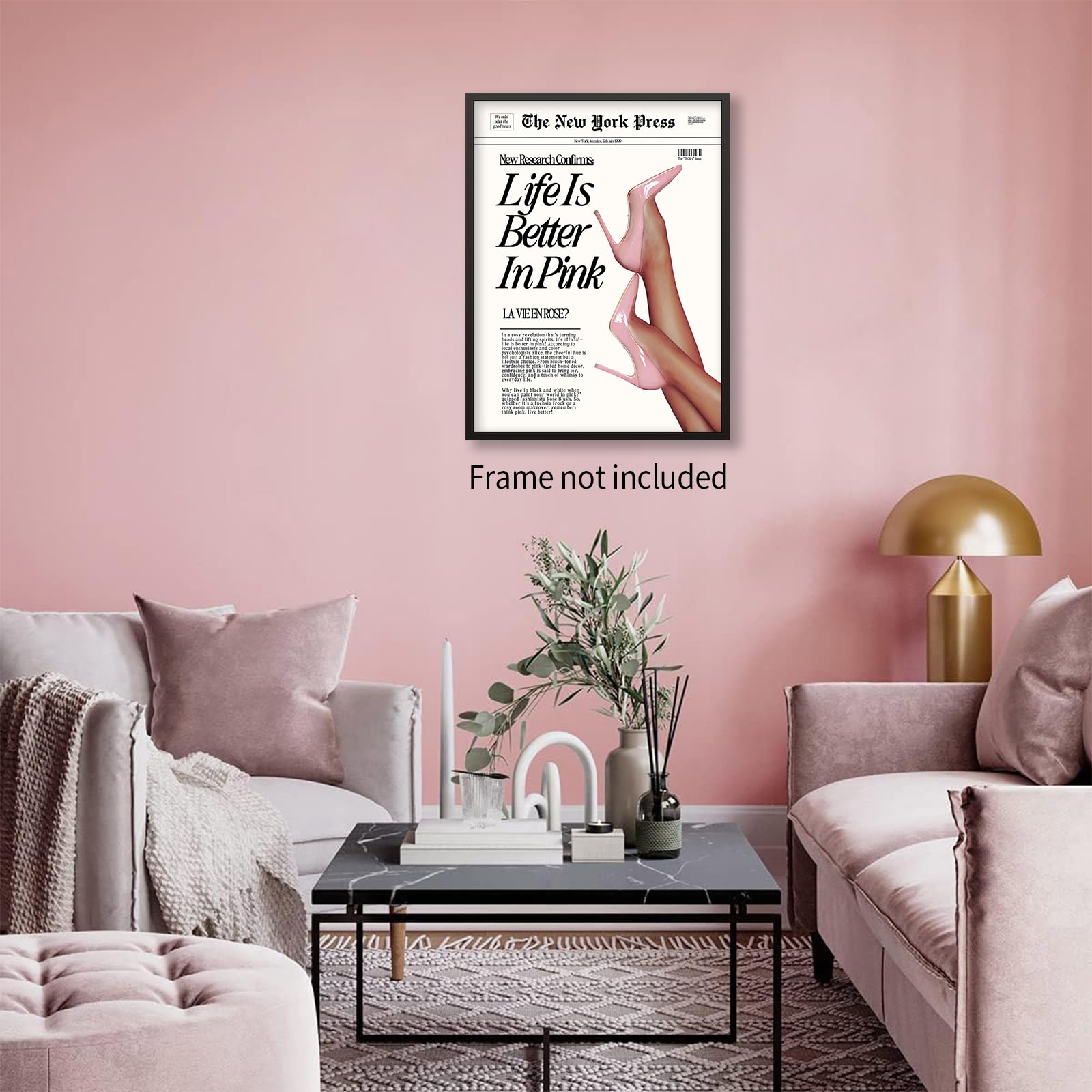 Osdfem Trendy zwart-wit canvas muurkunst funky meisje esthetische preppy poster, beter laat dan lelijke poster, vrouwen krant kunstdruk, meisjes slaapzaal appartement foto 30 x 40 cm houten frame