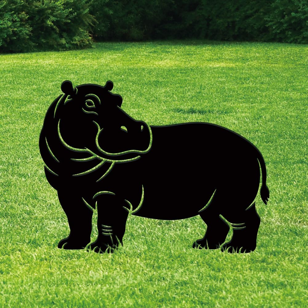SUPERDANT Hippo Metal Garden Yard Art Decor Black Outdoor Iron Art Decoration Garden Stakes Statues Silhouette Crafts Ornaments for Backyard Parks Lawns Plants Corridors