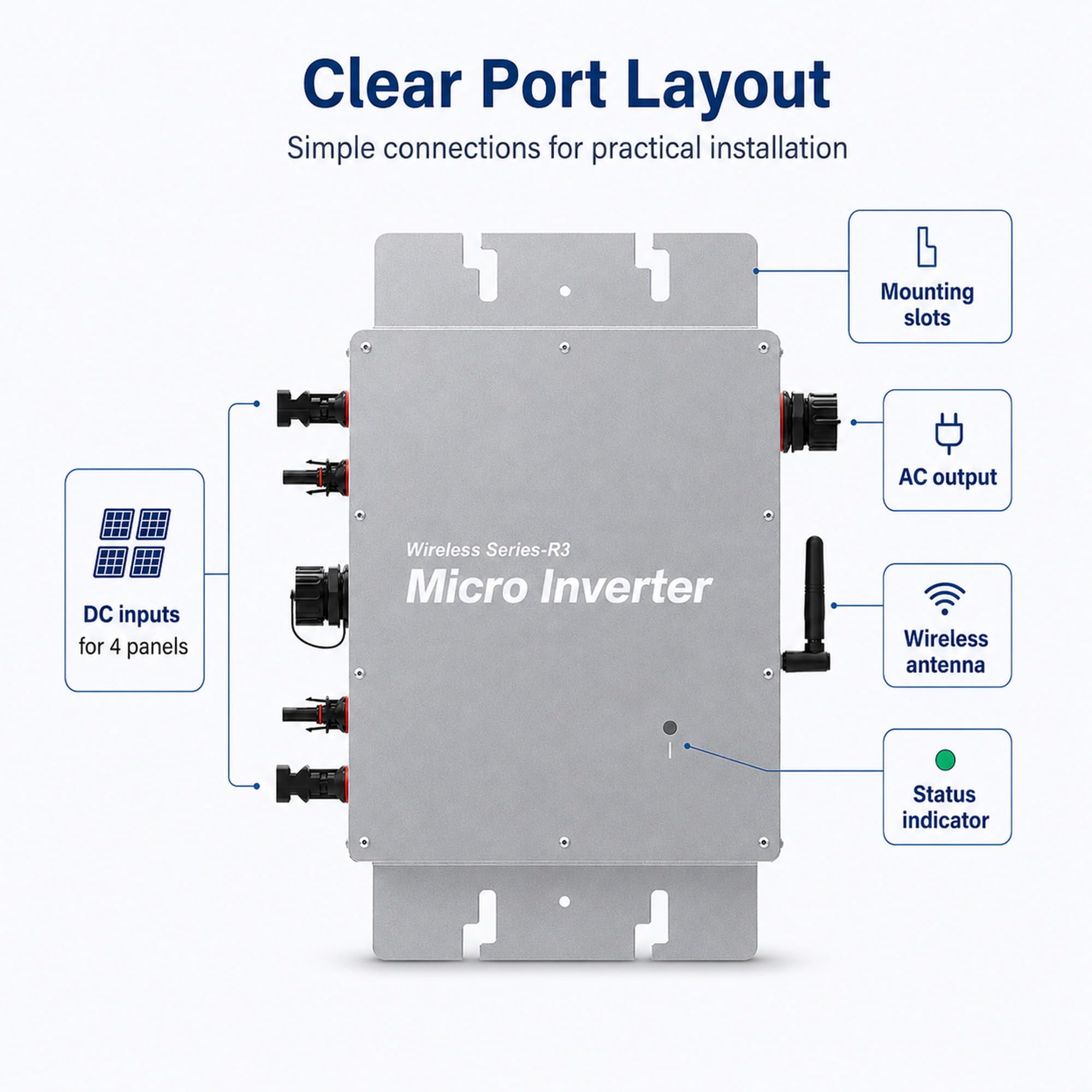 Micro Inverter solare 1200 W, MPPT PV Inverter, IP65 impermeabile per 4 pannelli solari, ideale per tetti di casa e sistemi solari da giardino