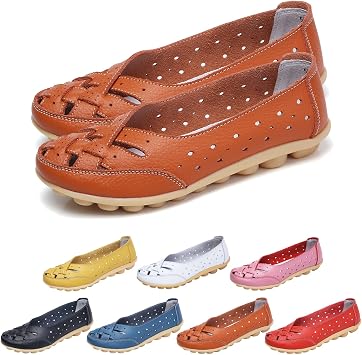 Orthopedic Loafers in Breathable Leather, Stylendy Orthopedic Loafers, Womens Breathable Casual Shoes, Orthopedic Shoes for Women Orange,US 10