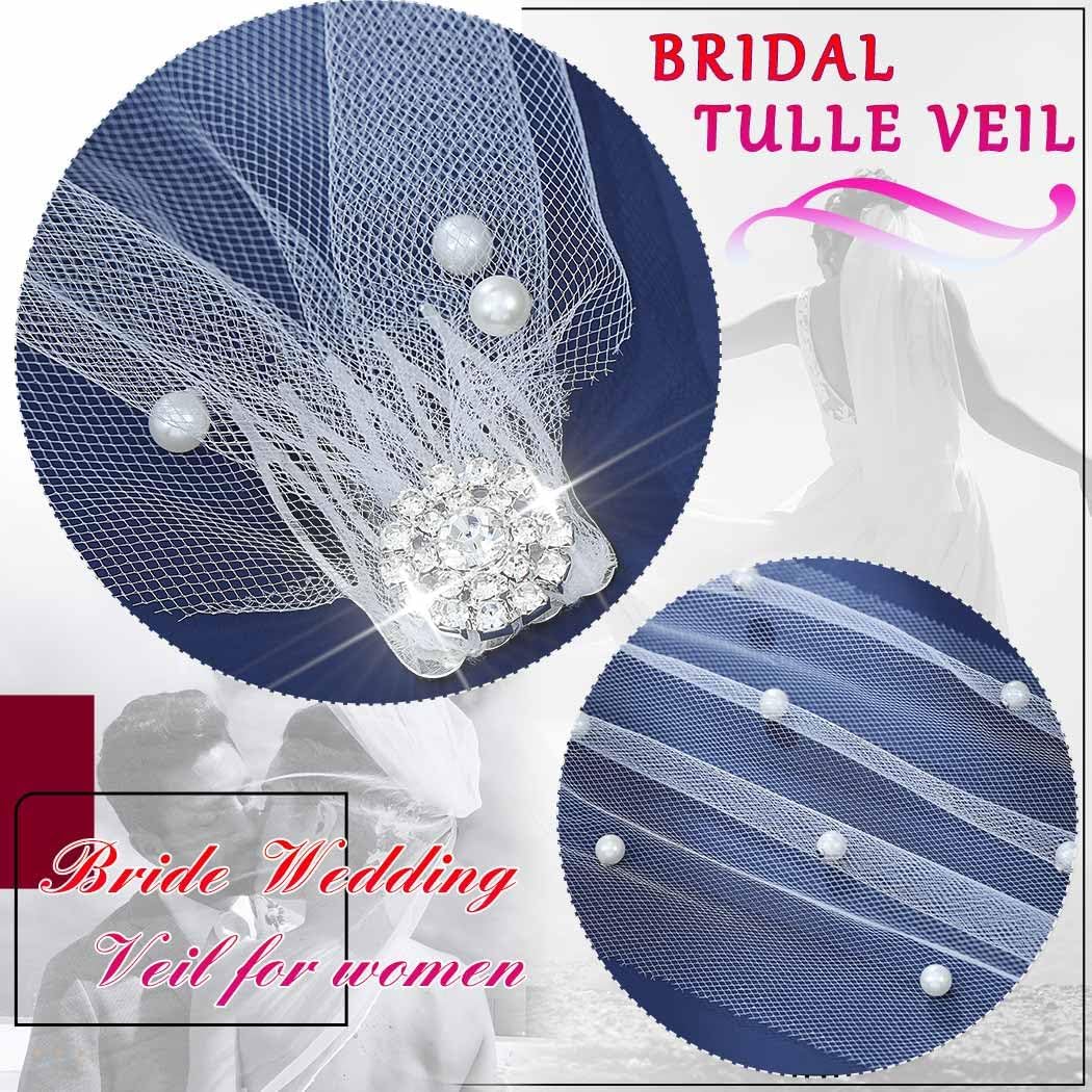 Unsutuo Pearl Birdcage Veils Wedding Veil with Bobby Pins White Bridal Veils Bandeau Veil for Women and Girls