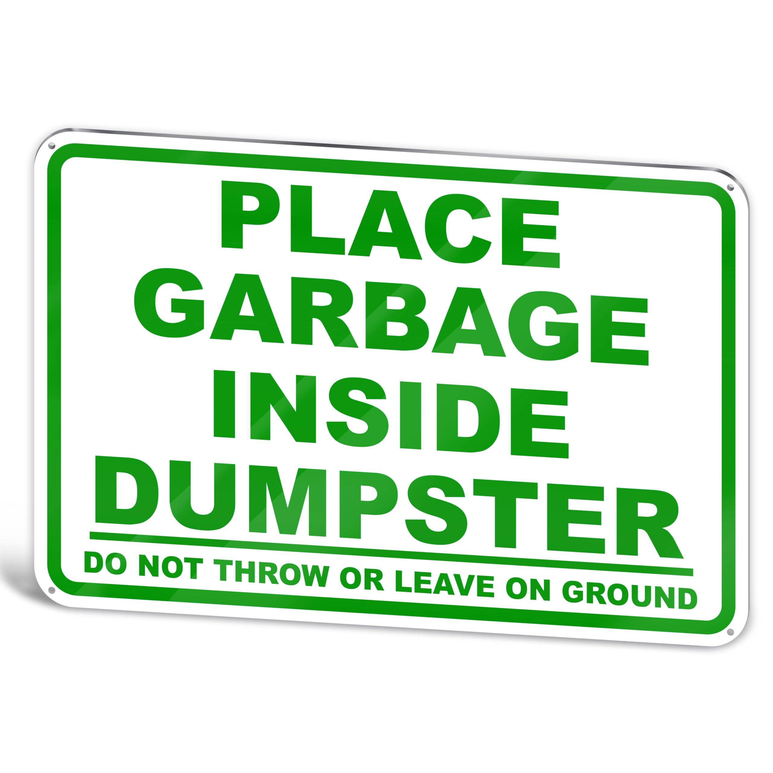 Garbage Put Inside Bin Sign, Private Property Anti-dumping Reflective Metal Plaque 12x8 Inch