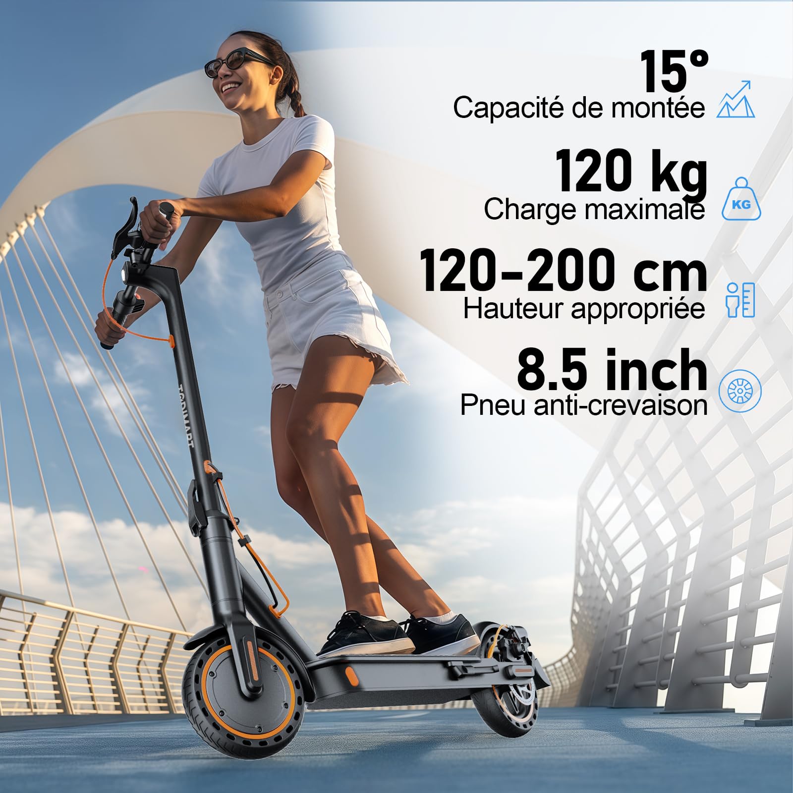 TODIMART E Scooter mit Blinker und App T3S, 30 km Reichweite, Duales Bremssystem und ist EIN Faltbarer Escooter Roller für Erwachsene mit Pannensicheren Wabenreifen
