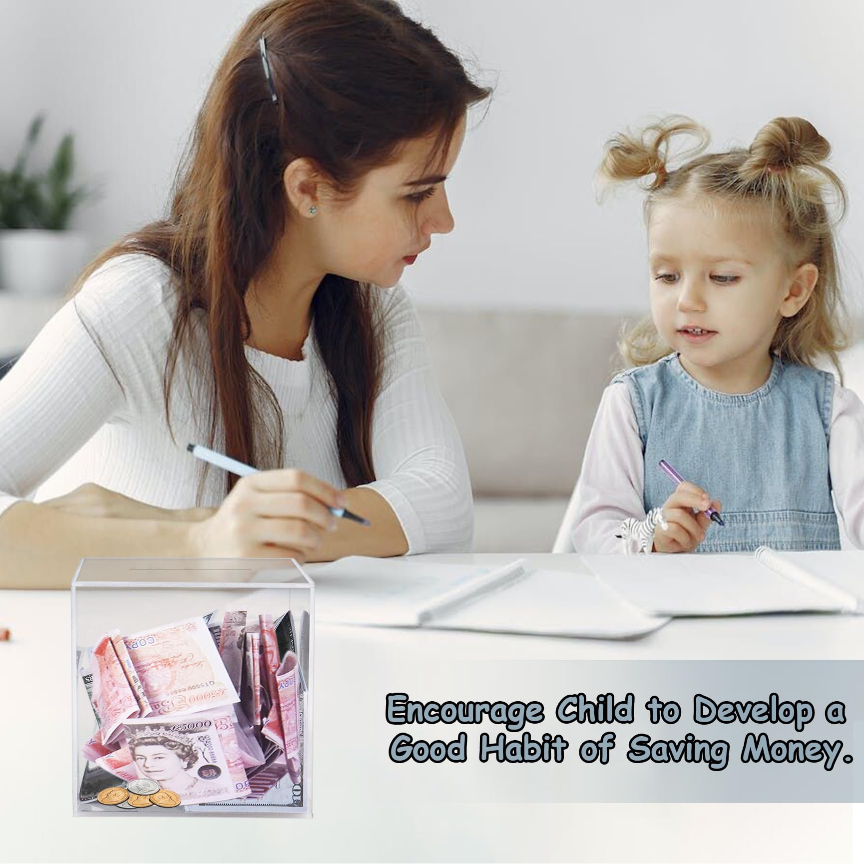 Qaziuy Clear Acrylic Piggy Bank, Money Saving Box, 10 x 10 x 12cm, Transparent, Unisex, All Ages, 4”× 4”× 4” - Image 3