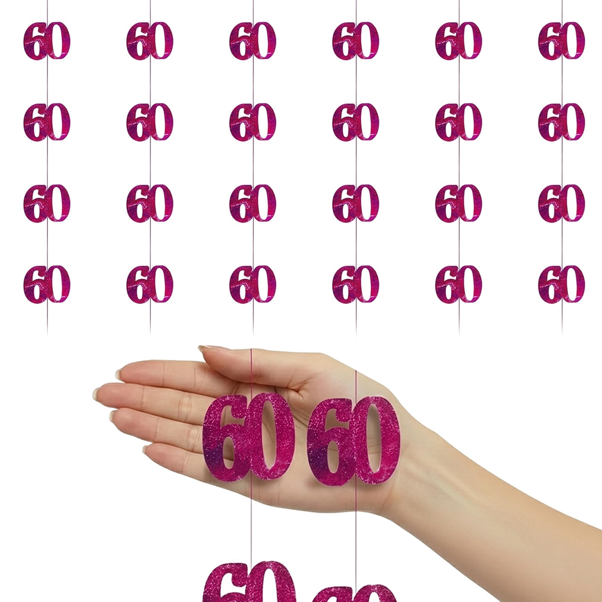 SHATCHI Age Hanging String 13th-90th Glitz Anniversary Birthday Metallic Shiny Foil Banner Party Door Wall Decorations Pack of 6, Pink