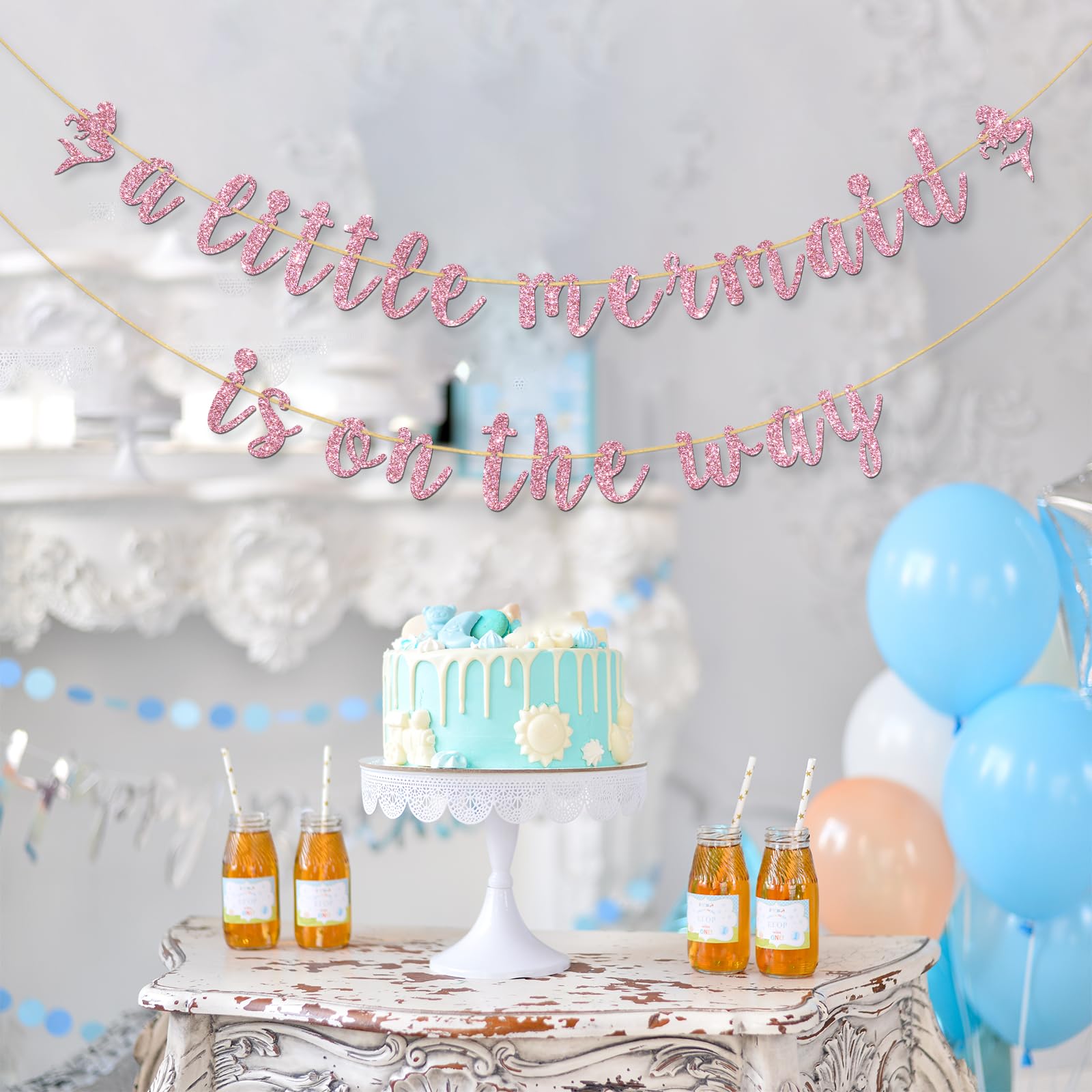 A Little Mermaid Is On The Way Banner – Babyparty Deko Für Mädchen, Under The Sea Motto, Pink Mit Glitzer, 2,2 M A Little Mermaid Is On The Way Banner – Babyparty Deko Für Mädchen, Under The Sea Motto, Pink Mit Glitzer, 2,2 M