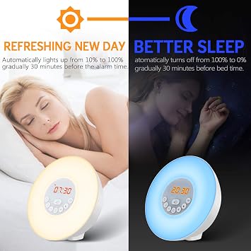 Sunrise Alarm Clock Wake Up Light - Upgraded Version with Sunrise/Sunset Simulation, Dual Alarms, Snooze Function, 6 Colors Atmosphere Lamp, 6 Natural Sounds and FM Radio