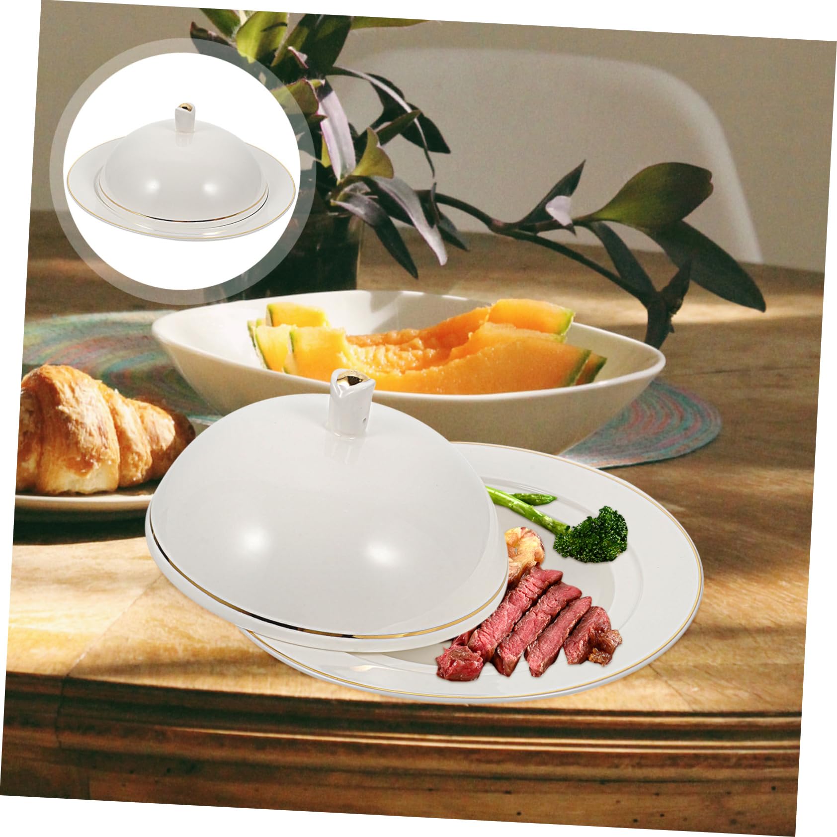 Plato de Cerámica Blanco para Servir Bistec y Postres con Tapa Vajilla de Cocina para Restaurante Occidental y Hogar