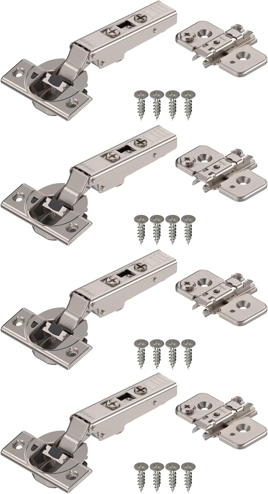 Clip top BLUMOTION Hinge Kit (2 Kits), Full Overlay, 110° Opening Angle, Steel, Soft Close Euro-Style Hinges with Clip Mounting Plate for Frameless Cabinets