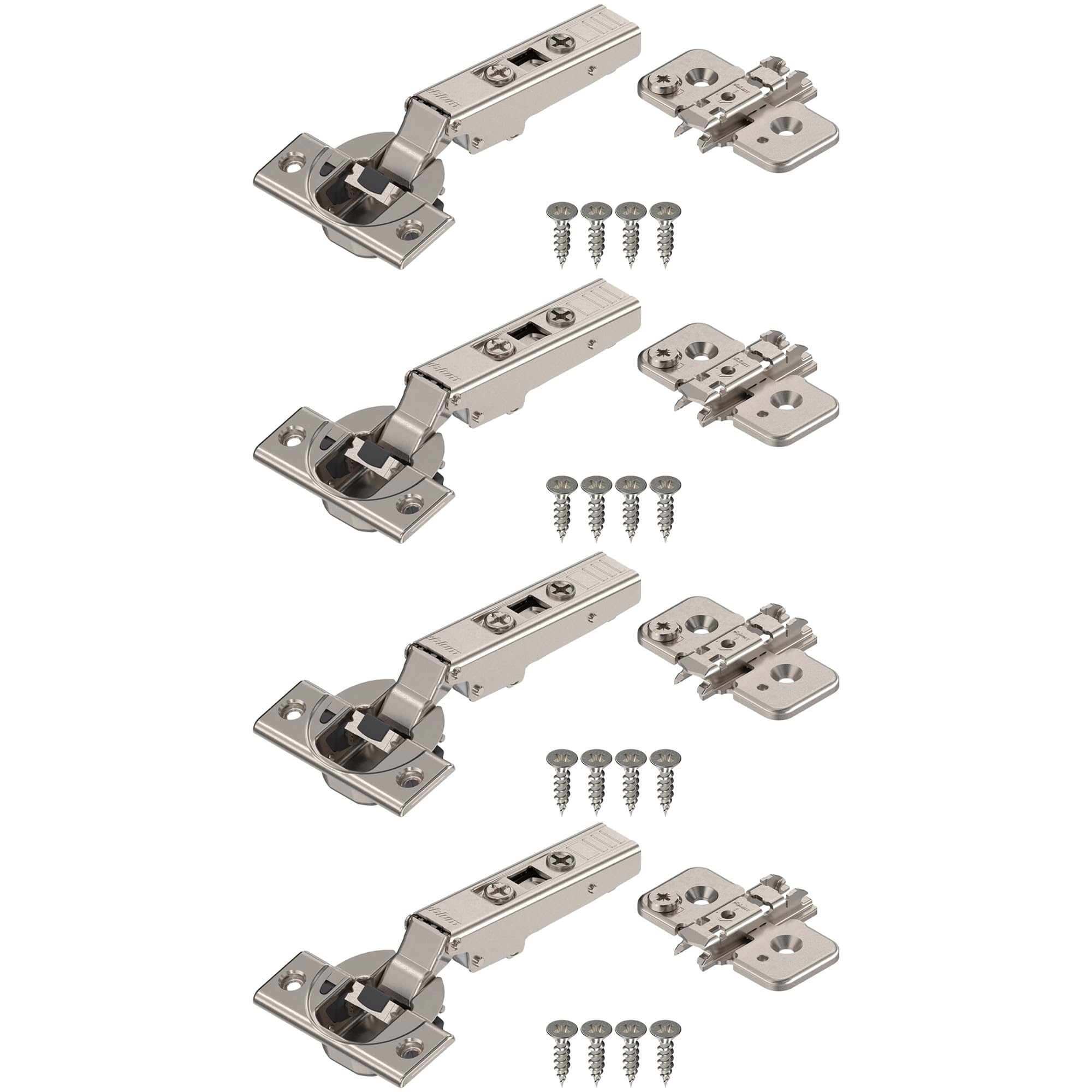 Blum Clip top BLUMOTION Hinge Kit (2 Pack), Full Overlay, 110° Opening Angle, Steel, Soft Close Euro-Style Hinges with Clip Mounting Plate for Frameless Cabinets