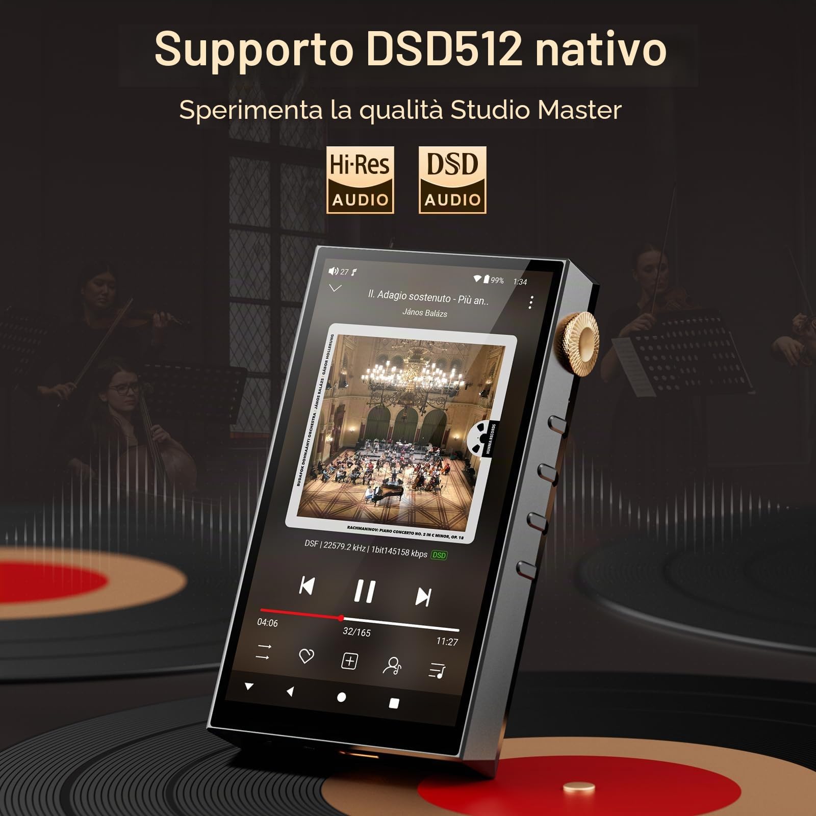 160GB Lettore Audio Hi-Res, Oilsky Lettore MP3 HiFi Bluetooth e WiFi, 4,4 mm Bilanciato, Doppio DAC ESS, 4GB RAM, 4,02" Lettore Spotify Digitale DSD512 Senza Perdita (Nero)