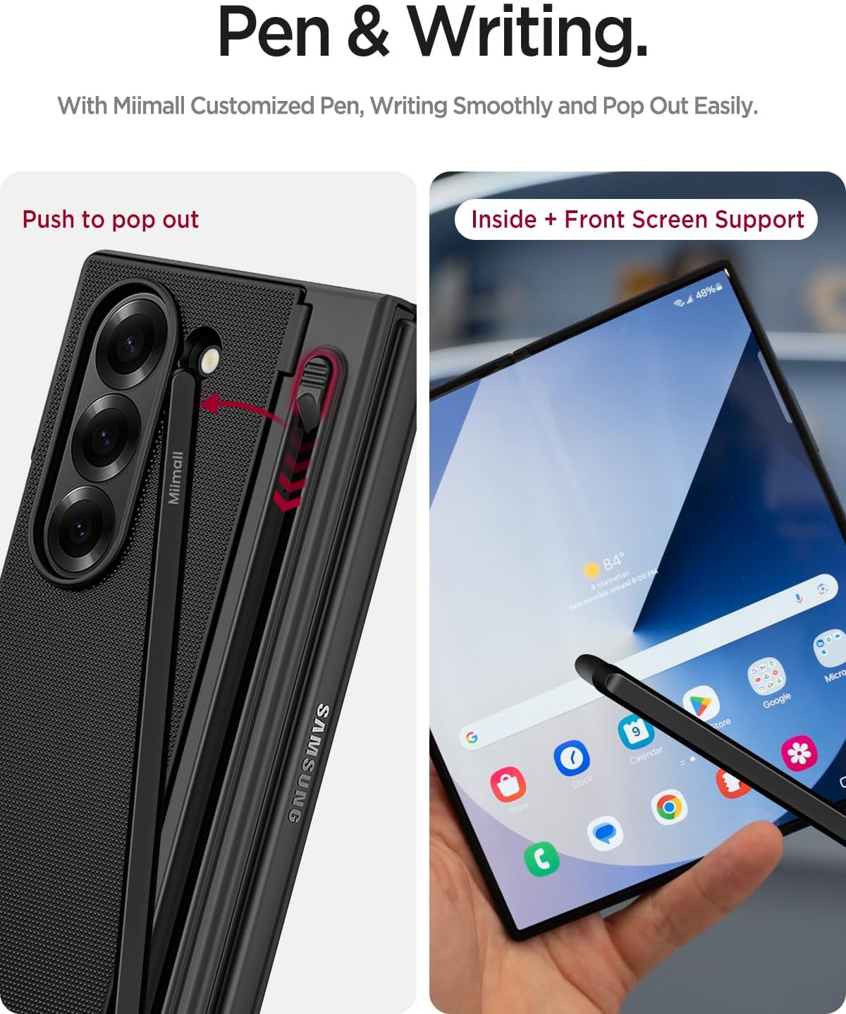 Miimall for Samsung Galaxy Z Fold 6 Case with S Pen, [Stylus Holder & Screen Protector & Stand] Ultra Slim Thin Kickstand Shockproof Rugged Hard Men Phone Case for ZFold 6 5G Cover Matte Black