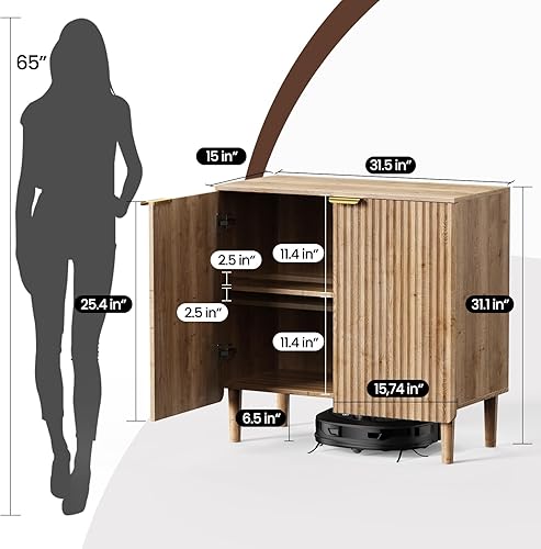 Miniatura 2 de Aparador de buffet con almacenamiento, armarios de madera con estantes ajustables, puertas acanaladas, mesa consola antipunta para cocina, comedor,