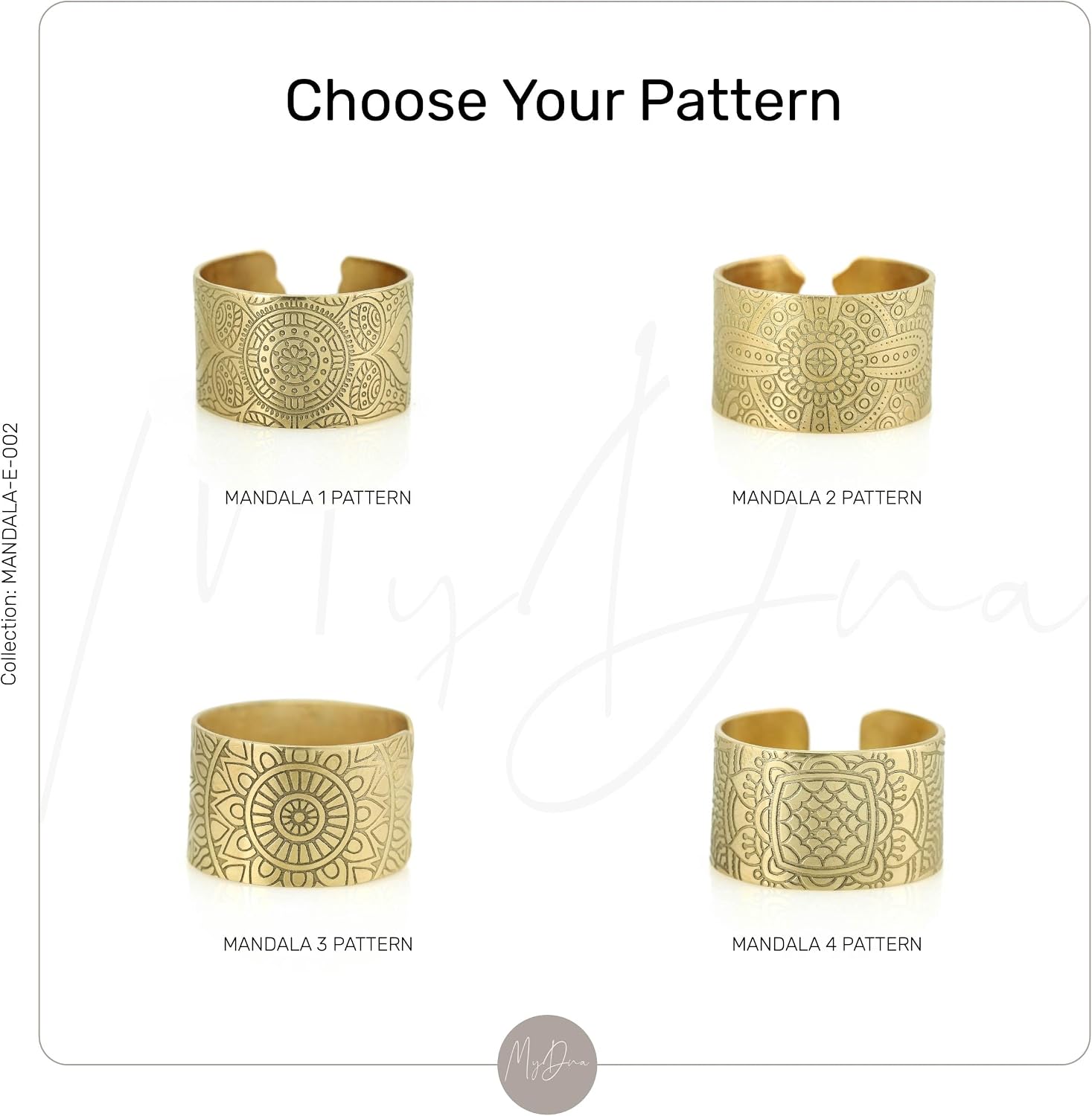 Gold Mandala Pattern Ring - Custom Open Cuff Zen Statement Jewelry
