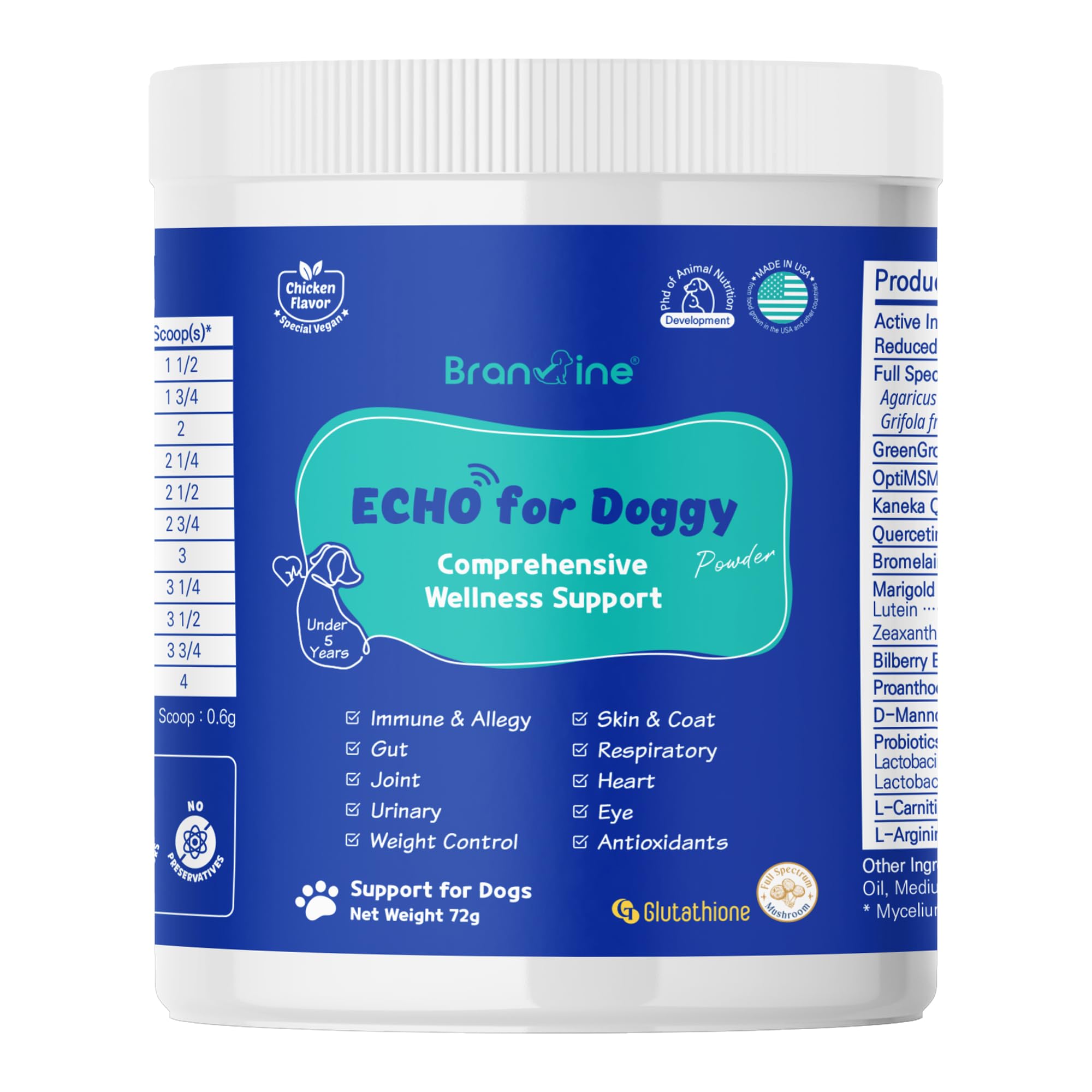 Branvine Wellness&Skin Support Echo for Doggy - 12 Health Benefits/Itching, Atopy, Allergy, Inflammation (72g)