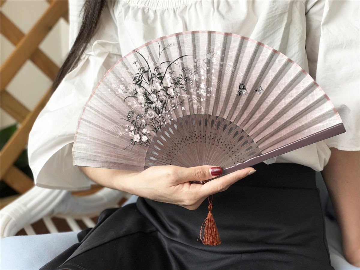 OMyTea "Grassflower Folding Hand Held Fan for Women, Chinese/Japanese Vintage Retro Style - Image 5