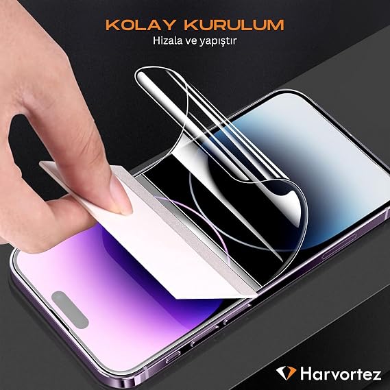 HARVORTEZ iPhone 15/16 Kırılmaz Garantili Ekran Koruyucu, Anti-Statik Toz Engelleyici, Flex Darbe Emici Ekran Filmi, Kılıf Dostu, Kristal Netlik - Kırılmaz Film