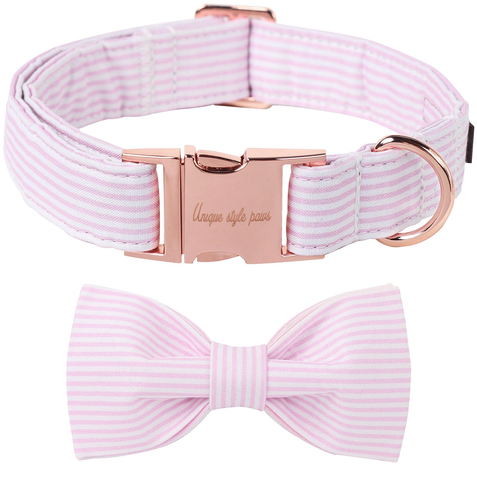 Unique style paws Spring Pink Dog Collar with Bow Pet Gift Adjustable Soft and Comfy Bowtie Collars for Small Medium Large Dogs