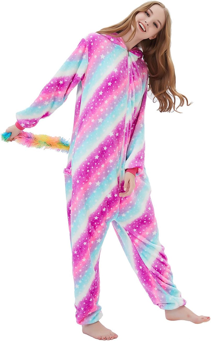 ABENCA Fleece Unicorn Onesie Pajamas for Women Adult Cartoon Animal Christmas Halloween Cosplay Onepiece Costume