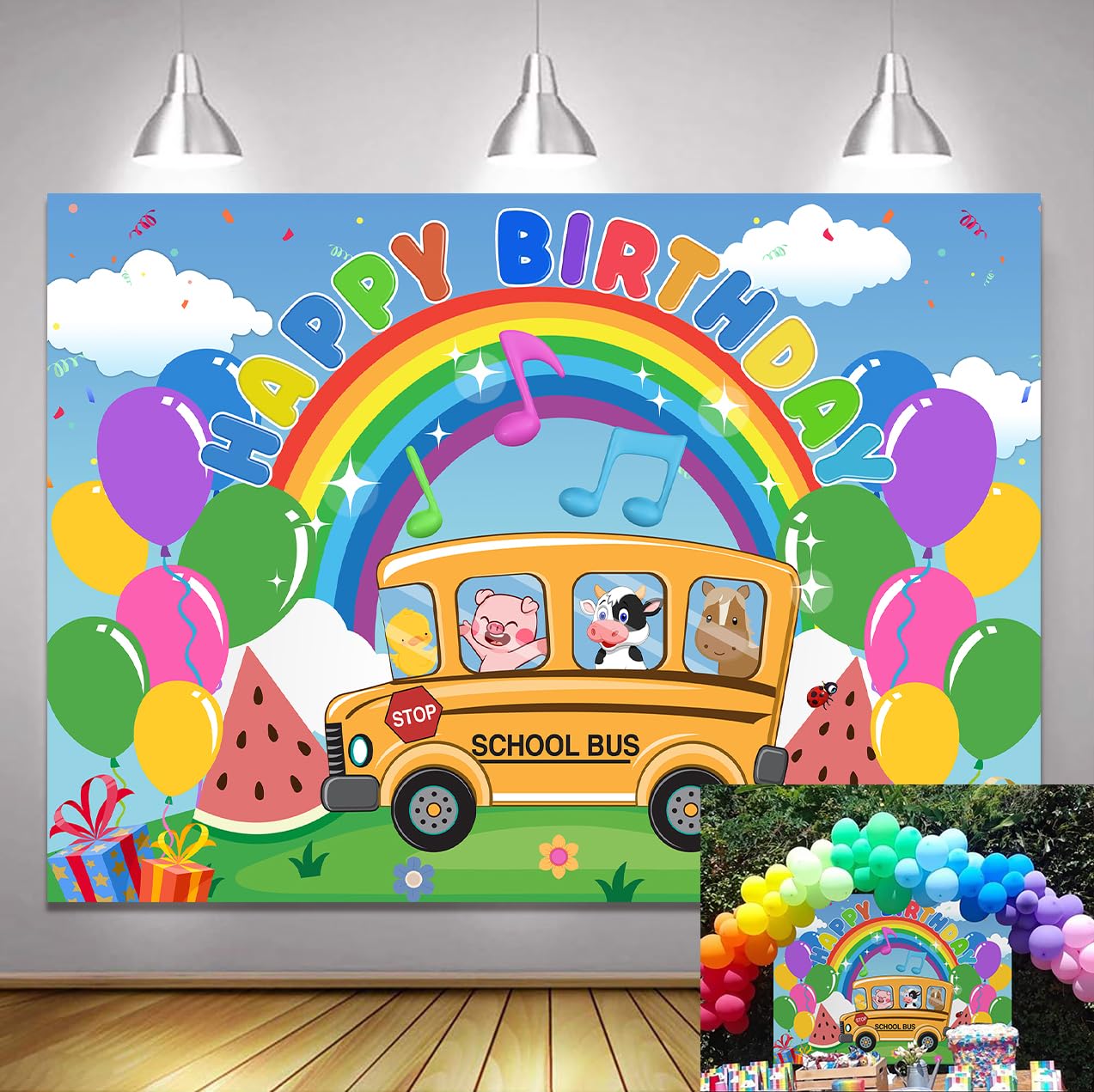 Generic Cartoon Melon Birthday Backdrop Children's Party School Bus Background Banner Baby Shower Boys Girls Party Decorations Supplies 8x6ft