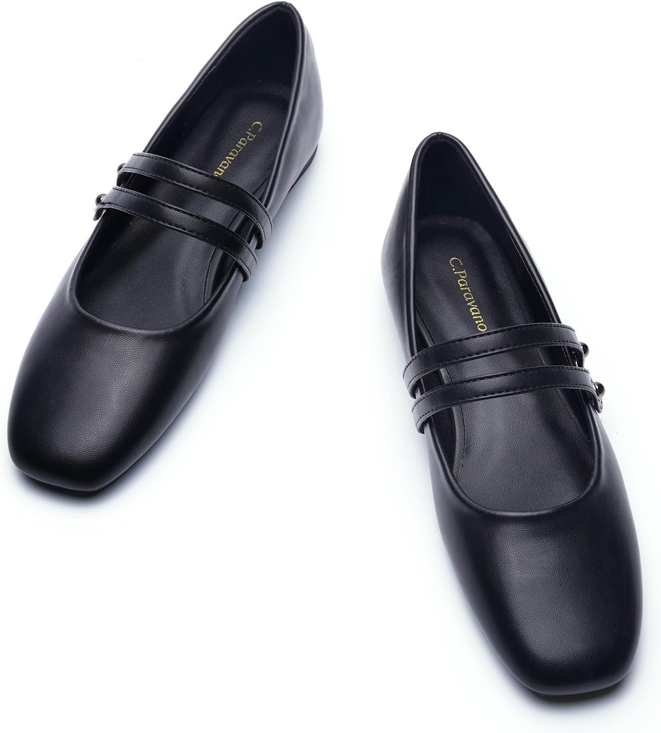 (Size EU 41)C.Paravano Women's Mary Jane Flats,Square Toe Mary Jane Shoes for Women,Mary Jane Ballet Flats,Slip On Dress Strap Shoes for Casual Work Office & Wedding Business