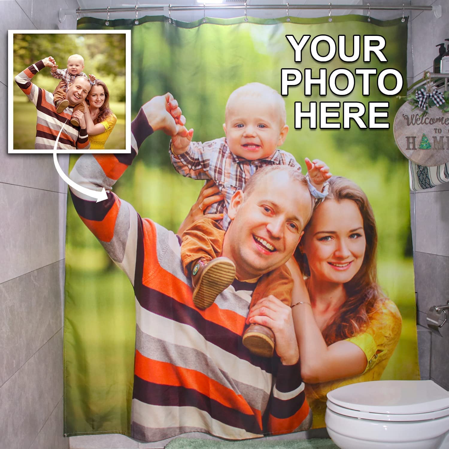 LIVETTY Custom Photo Shower Curtain Image Shower Curtains Personalized Shower Curtain Weighted Bottom Hem 150X180 cm DIY Heavy Duty Waterproof Fabric Bath Curtain