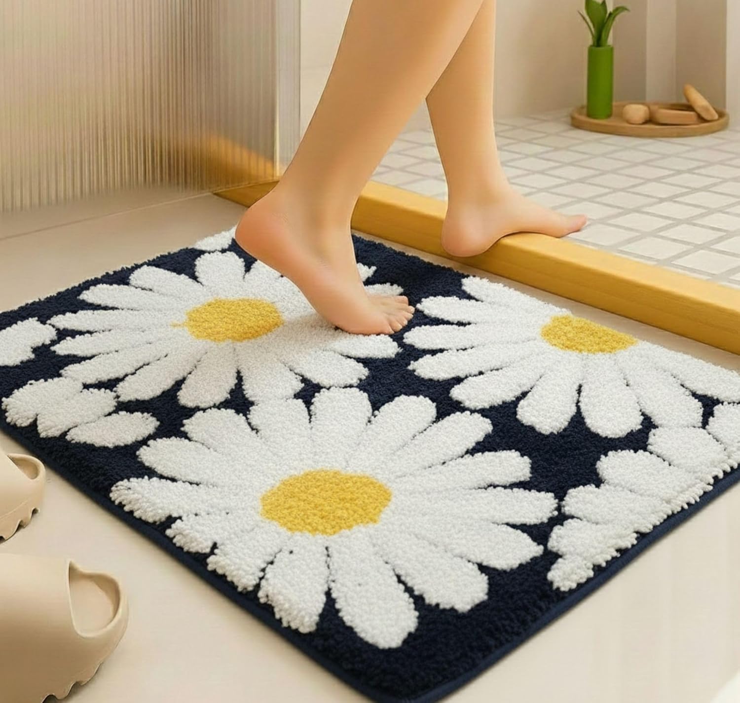 Flora Blue Anti-Slip Microfibre Doormat | Plush & Soft (40x60 cm) | Heavy 2000 GSM, Water Absorbent, Quick-Dry, Machine Washable | Perfect for Bathroom, Living Room, & High Traffic Areas-image-44