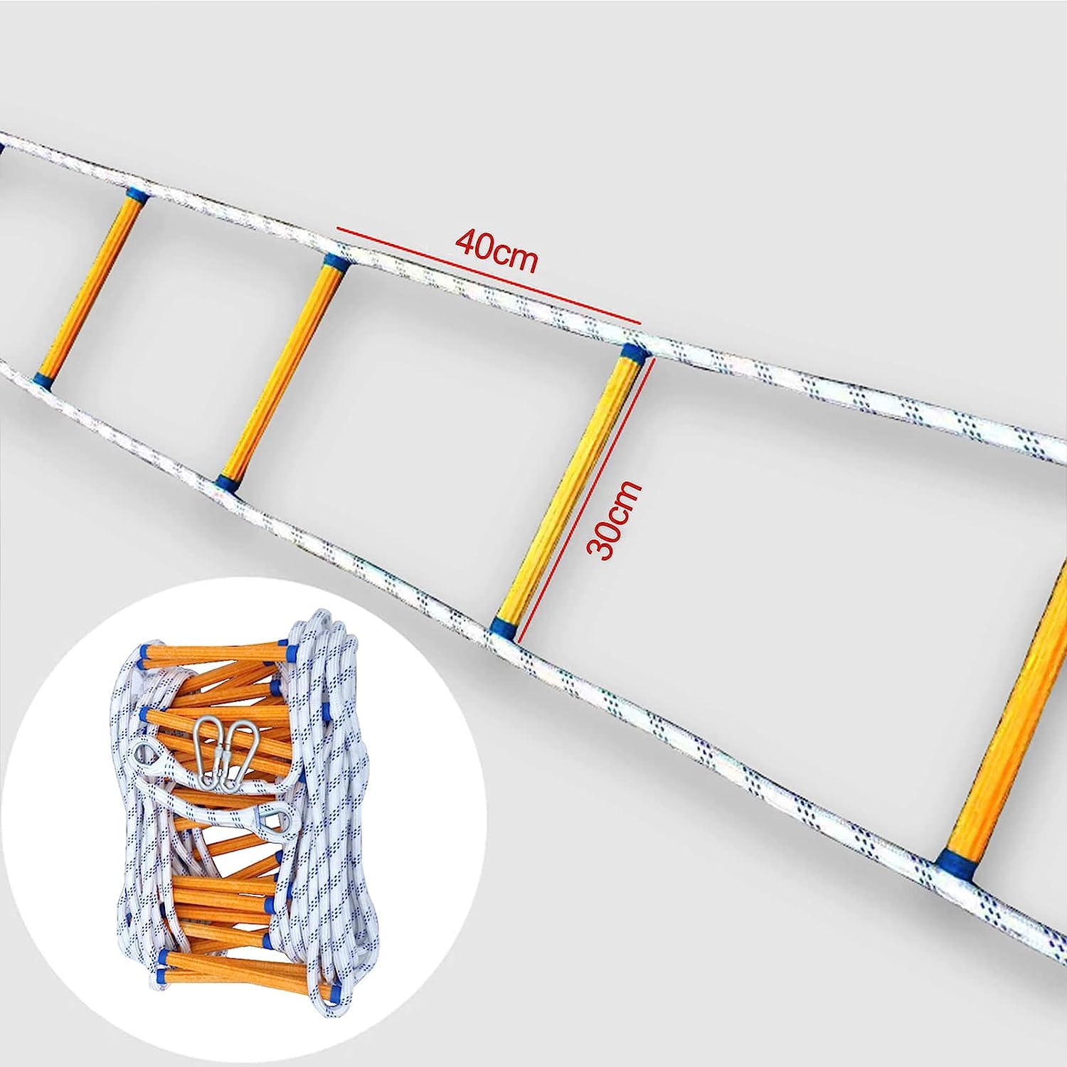 Escalera de Cuerda de Emergencia contra Incendios, 5 m, Nailon Suave, ignífuga, Ideal para Escalada en Roca, fácil de Guardar, Disponible en Longitudes de hasta 20 m.