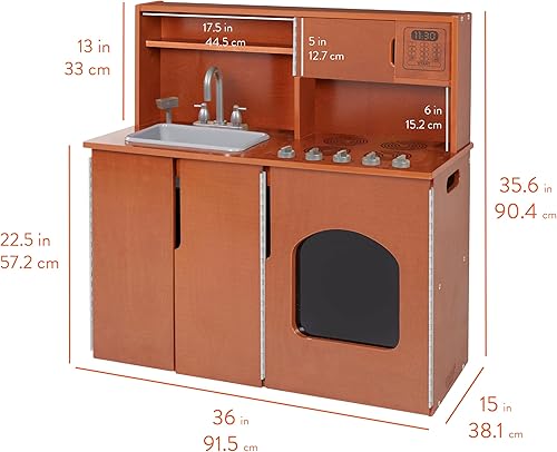 Miniatura 2 de Chef's Station - Juego de cocina de madera para niños, color nogal oscuro