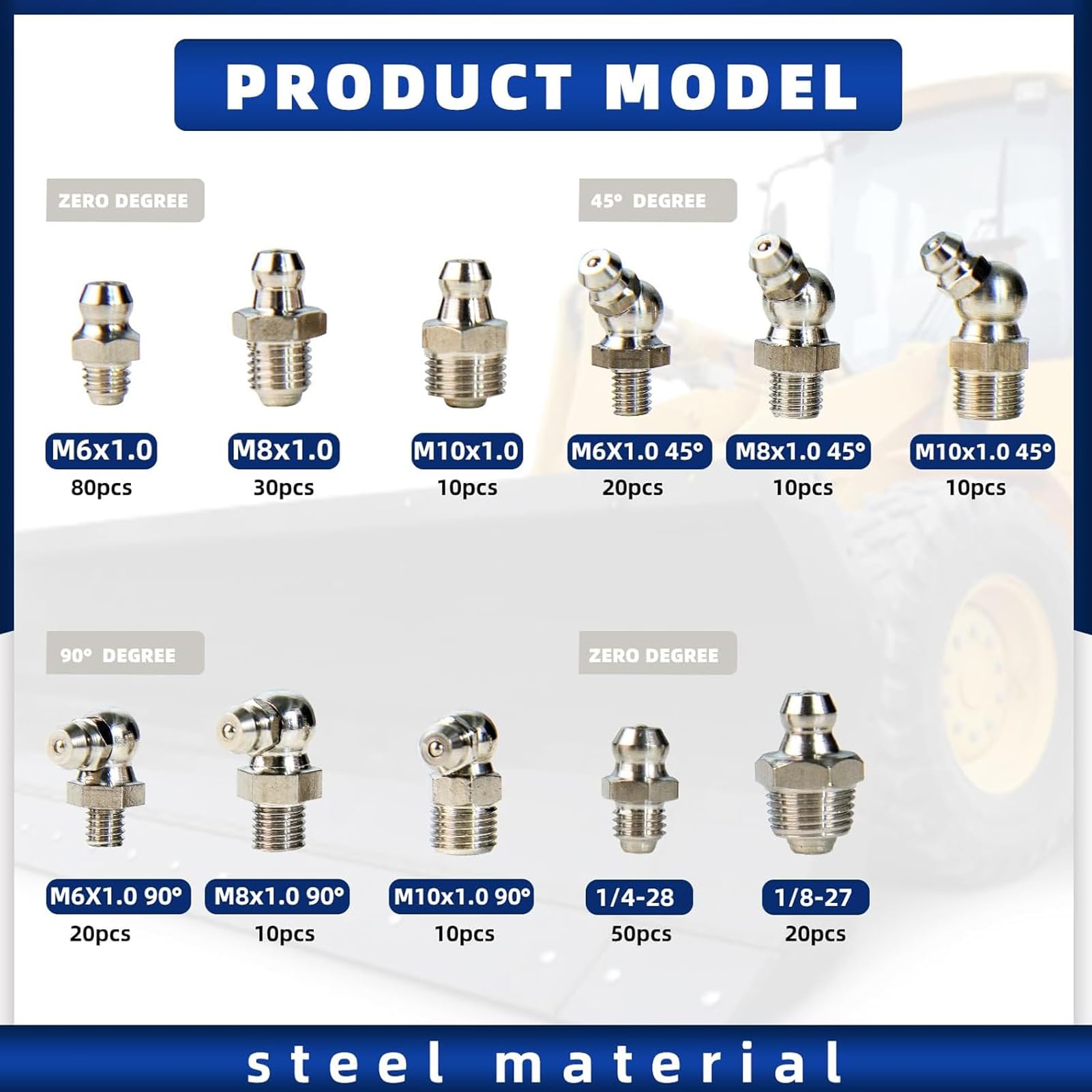 Surtido de boquillas de engrase Set Herramientas De Mantenimiento Versátil | Set de lubricación industrial galvanizado 270 piezas Accesorios De Lubricación Mecánica Para Vehículos Y