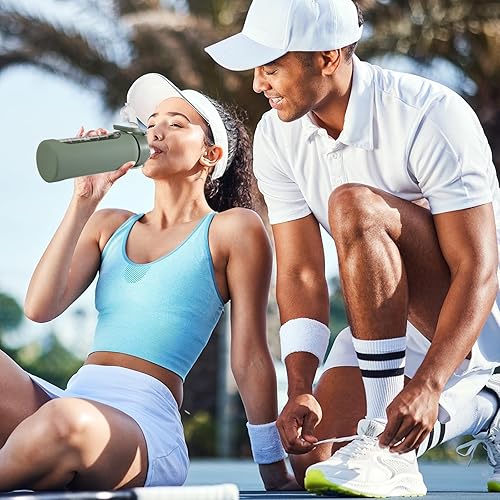 Miniatura 6 de SIEROZUR Botella de agua de vidrio de 32 onzas con popote y asa, botella de vidrio deportiva a prueba de fugas con marcador de tiempo, jarra de agua