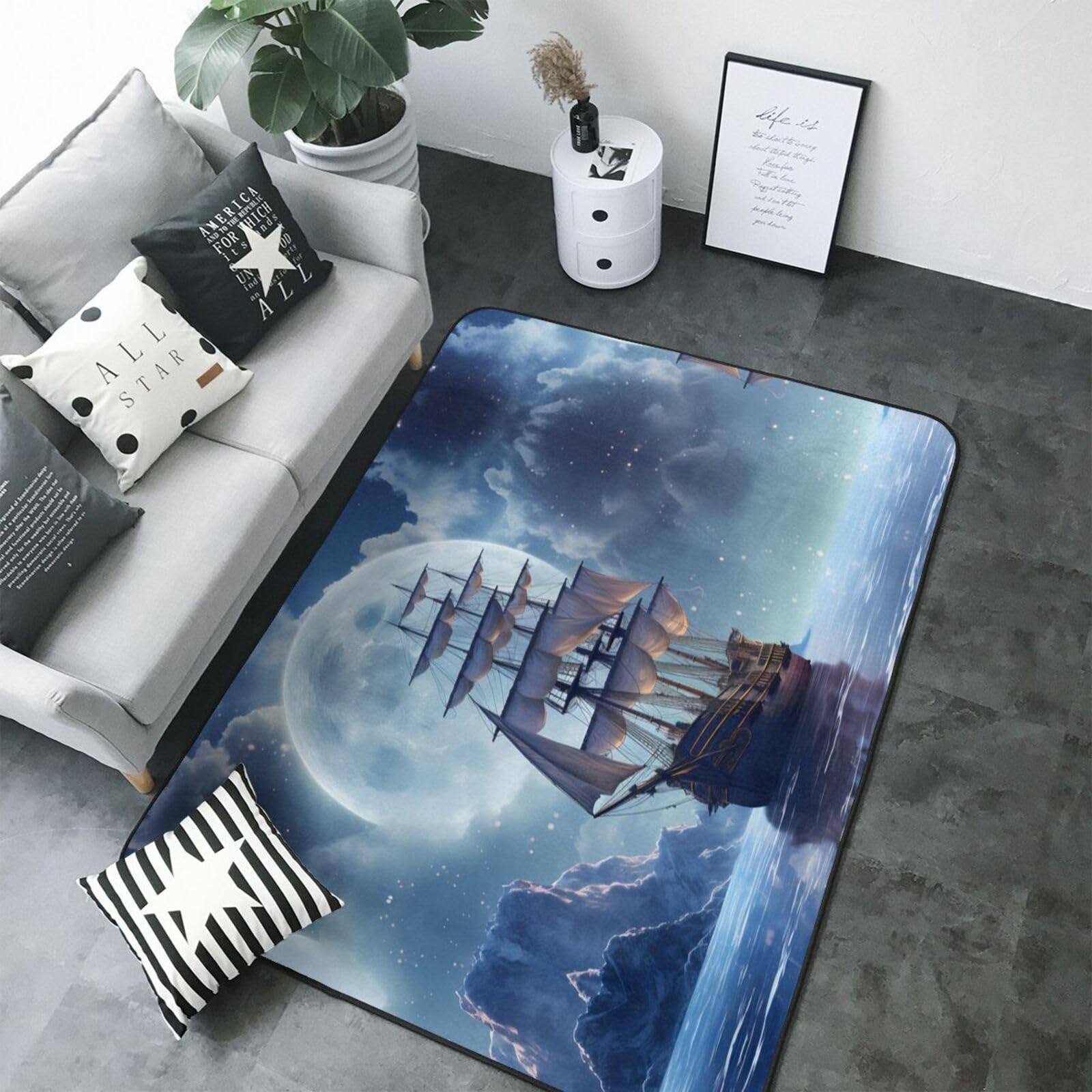 Tapis de chambre lune et ciel bleu pour créer un coin lecture cosy enfant