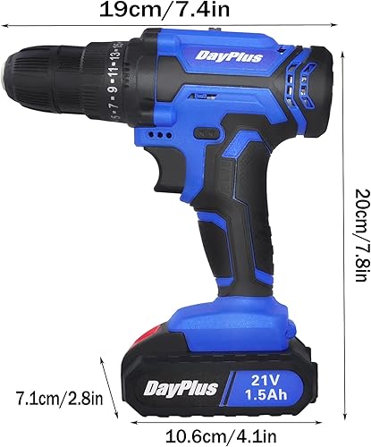 Miniatura 5 de Kit de taladro inalámbrico, juego de taladro de impacto de 21 V con batería/cargador de iones de litio, par de 350 In-lb, portabrocas sin llave de