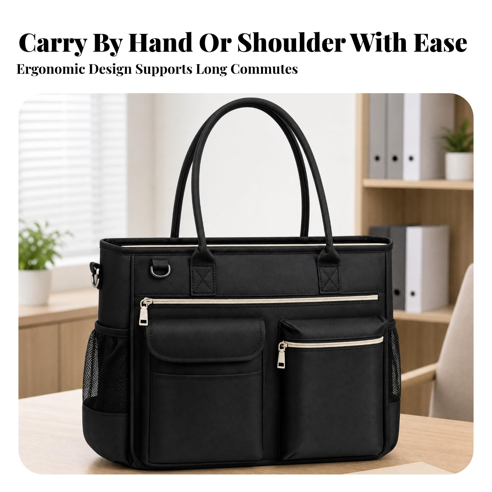 Amagogo Laptoptasche mit Reißverschlussfach strukturiert Polyester-Tote-Tasche Arbeitstasche mit mehreren Taschen für Berufstätige, Pendeln, Arbeitsweg