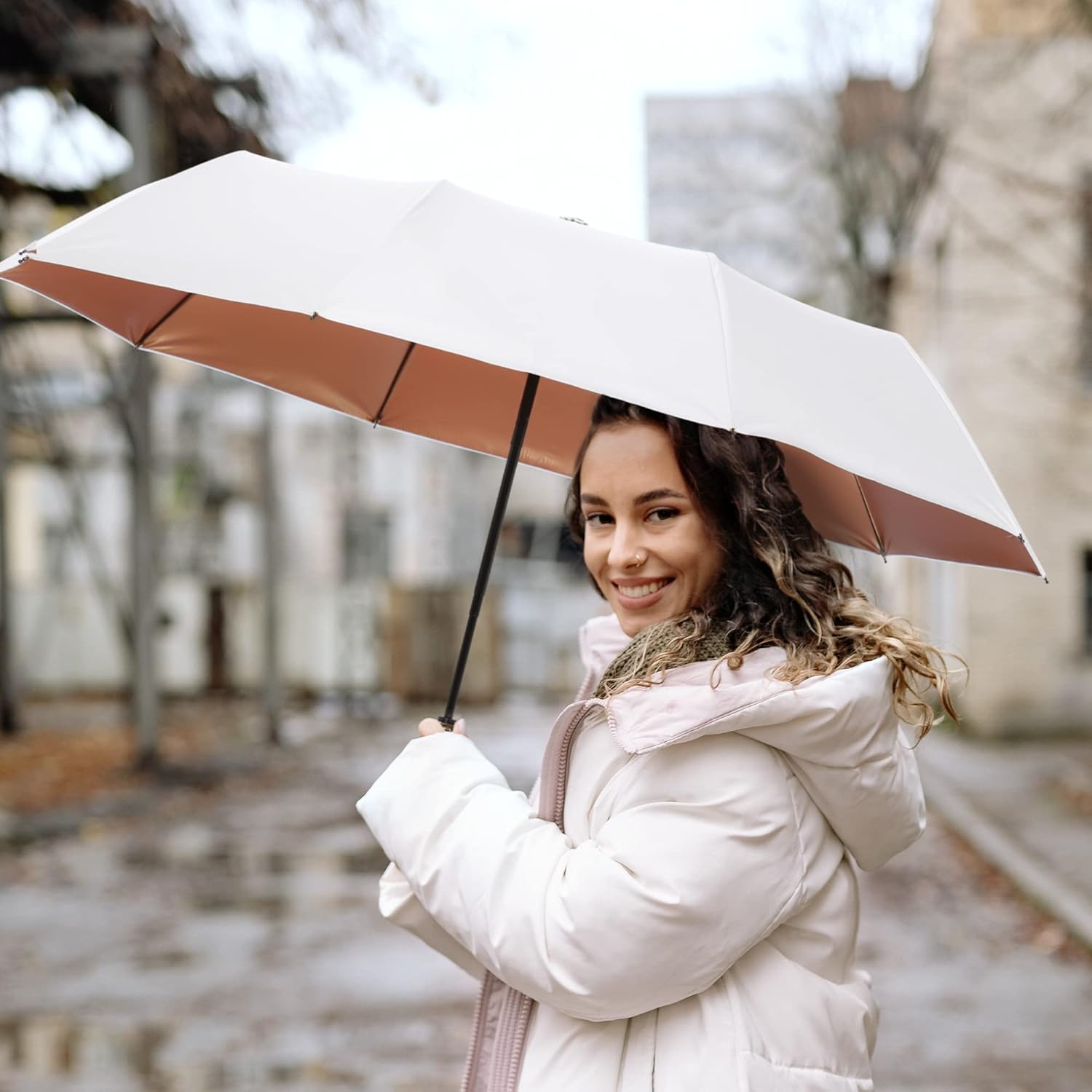 Umbrella, Umbrellas for rain Travel umbrella compact portable umbrella, Wrindproof Quick-dry Strong automatic folding white umbrella - Image 8