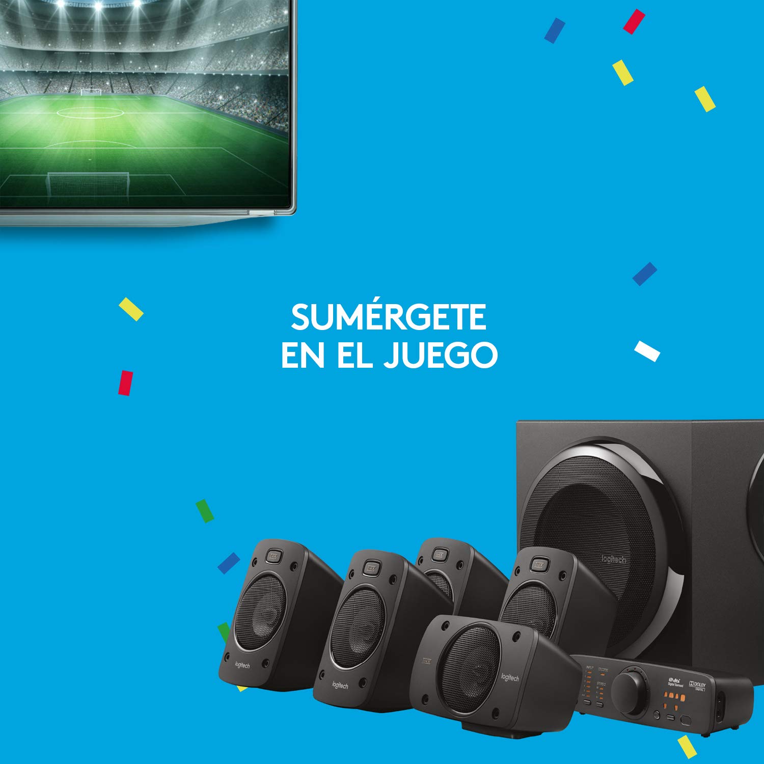 Logitech Z906 5.1 Sistema di Altoparlanti Audio Dolby Surround, Certificato THX, Dolby e DTS, ‎Potenza 1000 Watt, Multidispositivo, con Telecomando, EU/IT, PC,PS4,Xbox,TV,Smartphone,Tablet - Negro