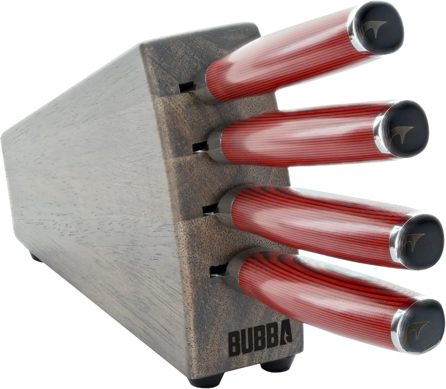 BUBBA Complete Kitchen and Steak Knife Set for all your kitchen cutting needs with G10 Handles, Premium German Stainless Steel and a Parawood Knife Block.