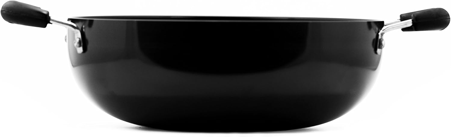 Sumeet 3mm Hard Anodised Deep kadhai Size No. - 14 26cm Dia. 3 LTR Capacity (Silver, Black)