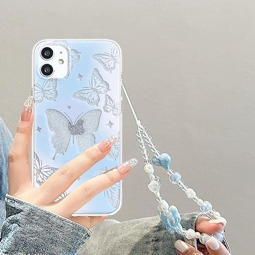 Miniatura 3 de Abbery Funda diseñada para iPhone 11, con brillantina, bonita transparente, con diseño de mariposa con correa para la muñeca, brillante, morado y