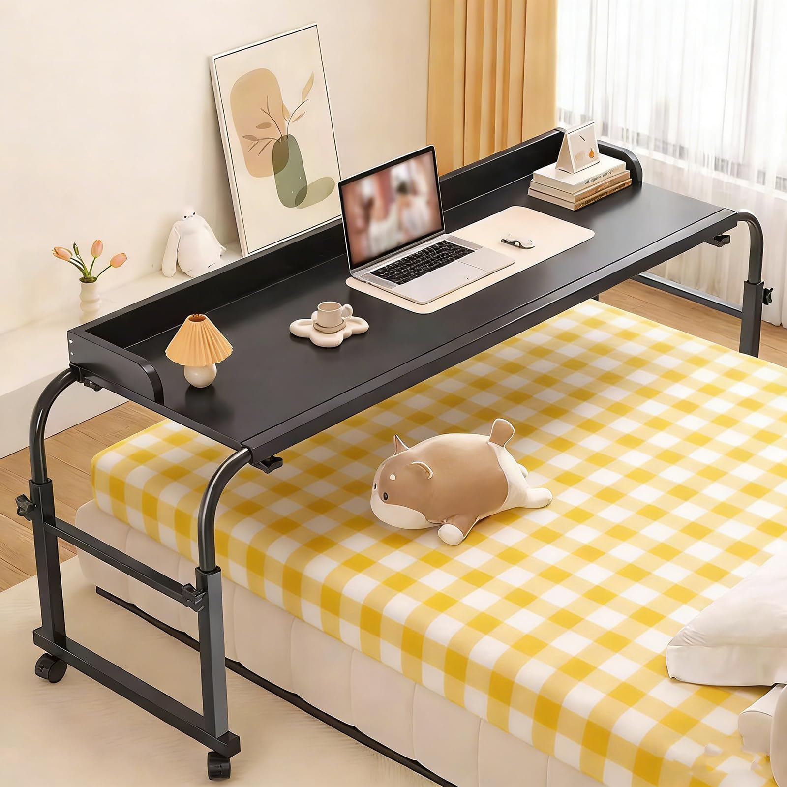 Table d'hôpital mobile extensible de 115 à 210 cm avec roulettes pour ordinateur et repas