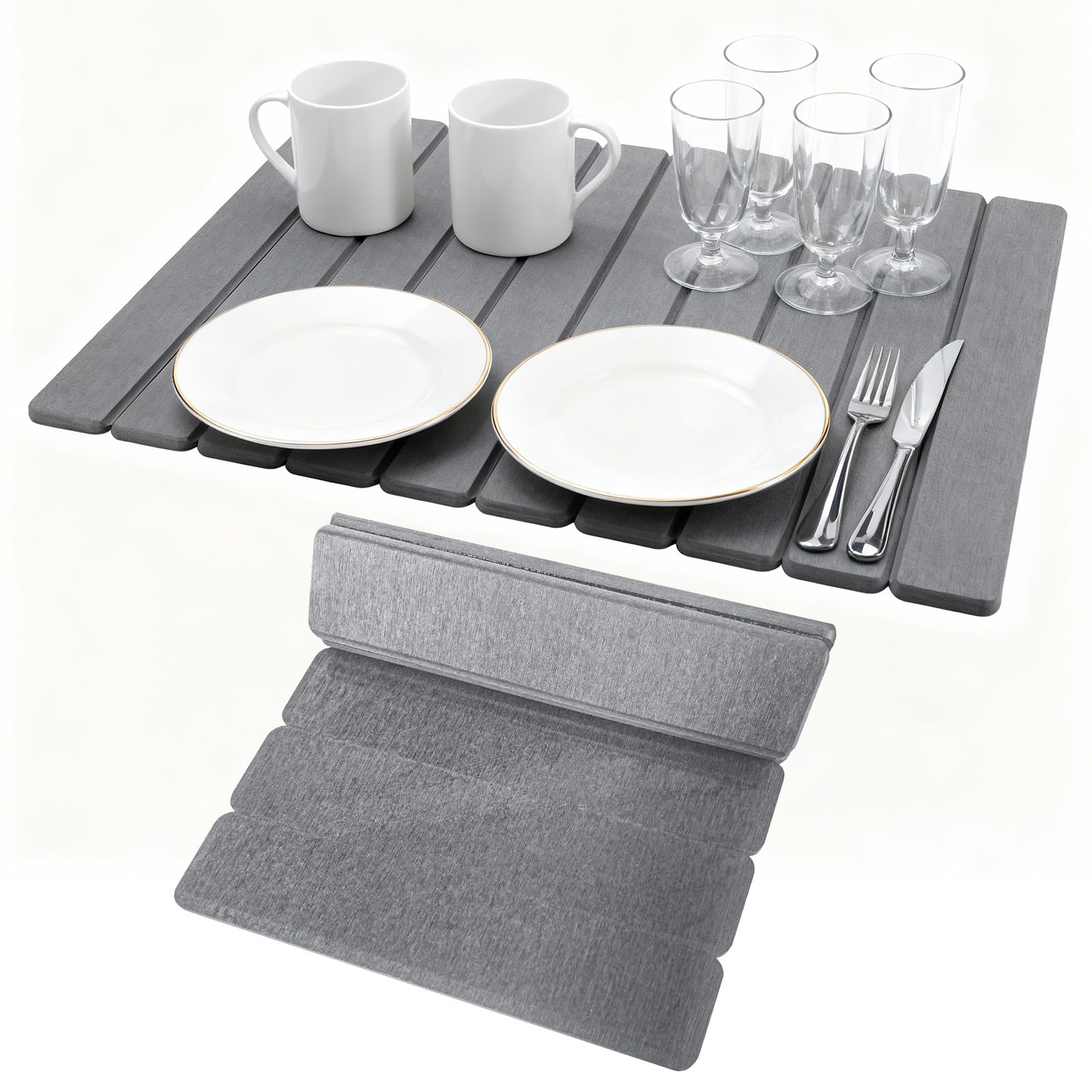 60×40cm Alfombrilla Escurreplatos de Diatomita, Escurreplatos Diatomita Absorción, Alfombra Diatomita Cocina Plegable, Rápida y Secado Piedra Escurridorde de Platos Vajilla (Gris Oscuro)