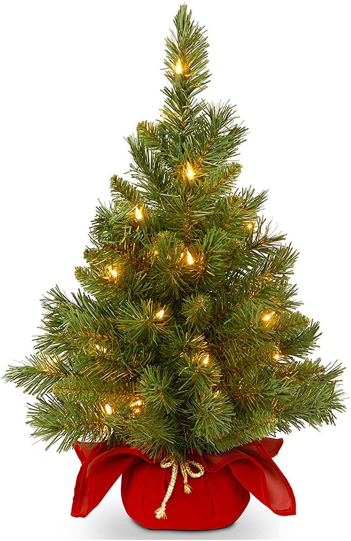 SAPU 24inch Mini Artificial Christmas Tree,Artificial Christmas Pine Tree, Include Cloth Bag Base ,Majestic Fir Perfect Indoor Xmas Decoration for Home and Party